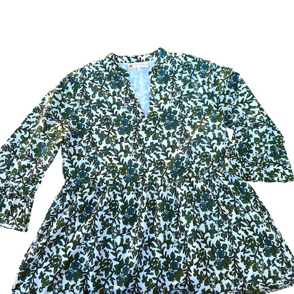 Jude Connally Green Floral Cotton Midi Dress Long Sleeve Flounce Cuffs Border M - Picture 5 of 10